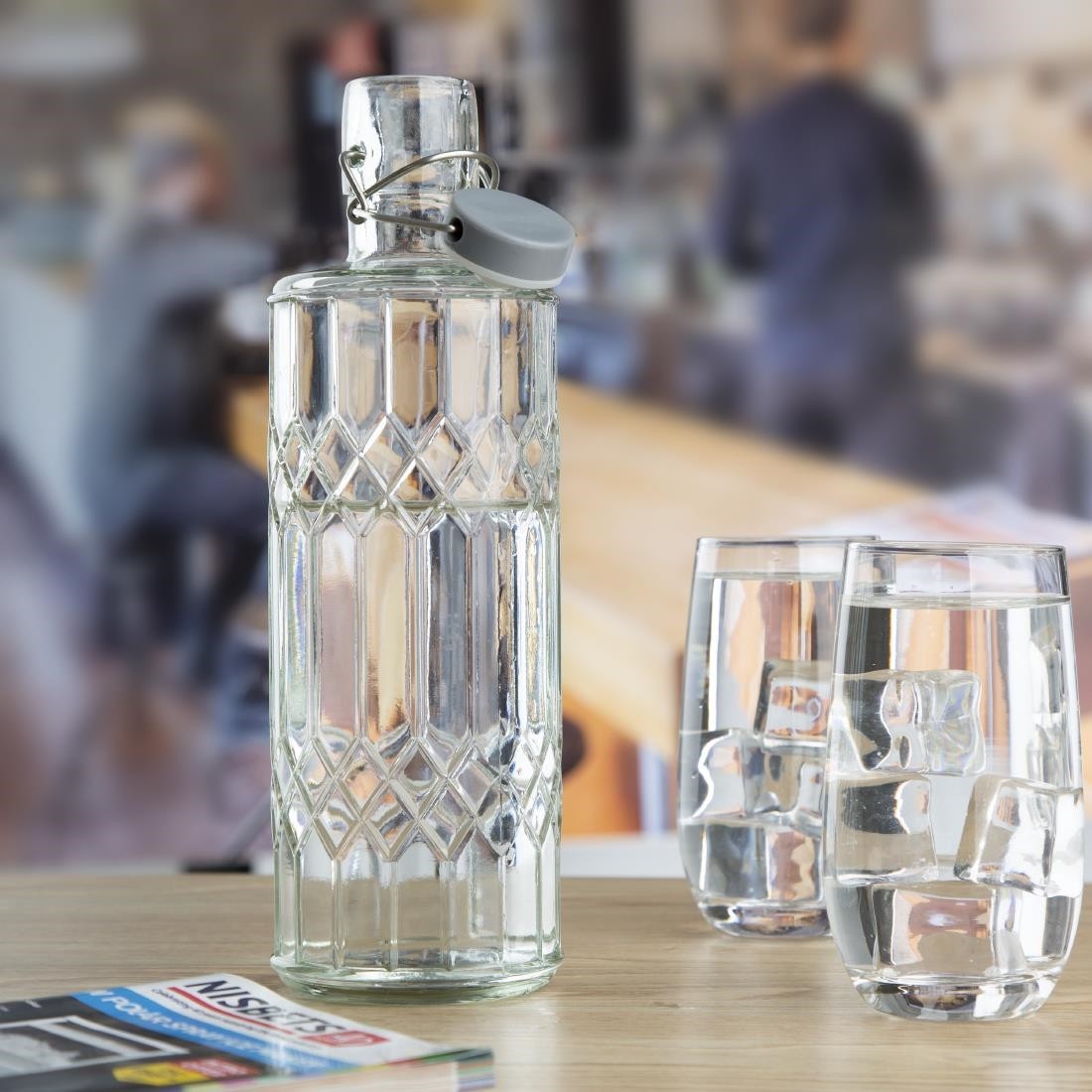  Olympia geo Glaswasserflasche mit St&ouml;psel 1 Liter (6 St&uuml;ck) 