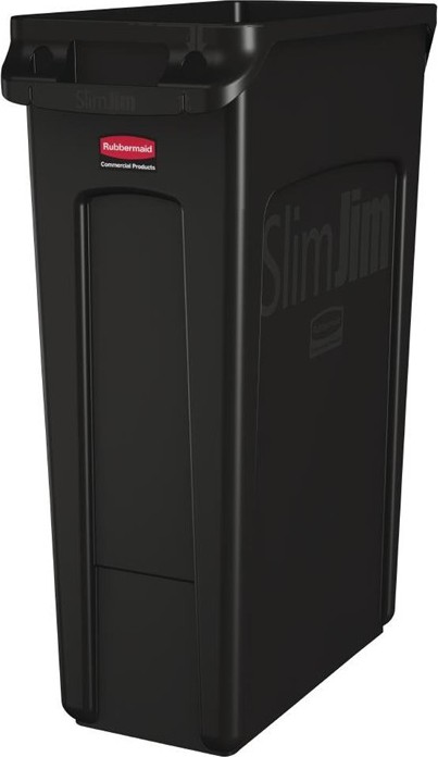  Rubbermaid Slim Jim Abfalleimer mit Entl&uuml;ftungsschlitzen schwarz 87L 